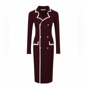 Elegant Burgundy Double-Breasted Faux Dress